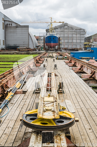 Image of The ship on the stocks in the shipyard