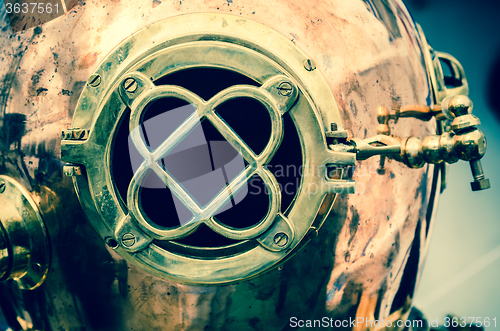 Image of Copper old diving helmet, close-up