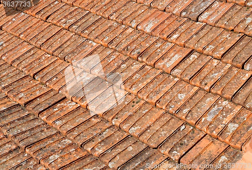 Image of Texture of old orange roof tiles in Sintra, Portugal