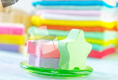Image of Assortment of soap and towels