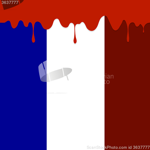 Image of Flag of France and Blood Splatter. 