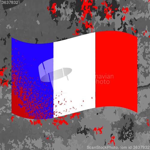 Image of Flag of France and Blood Splatter.