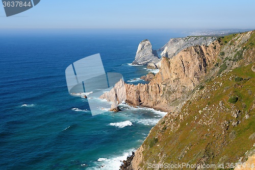 Image of Scenic rocks at sea coast on Cabo Da Roca, Portugal