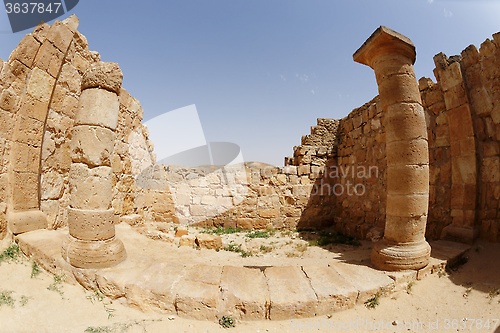 Image of Fisheye view of ancient temple colonnade in Ovdat, Israel