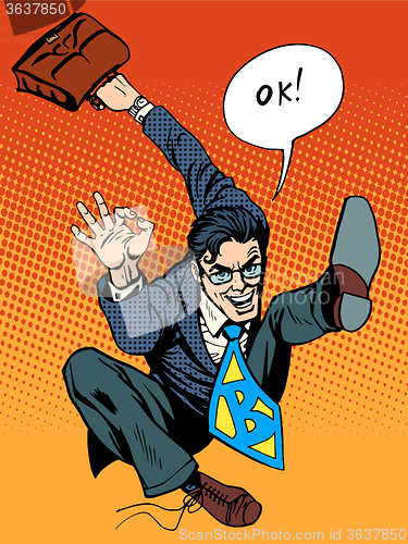 Image of Crazy joyful businessman okay
