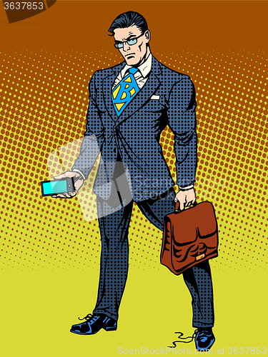 Image of Stern businessman with smartphone