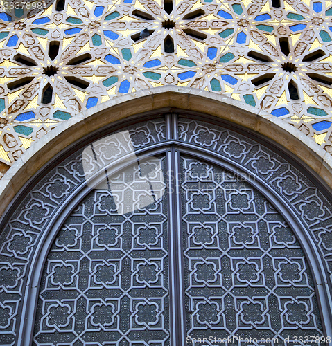 Image of historical marble  in  antique building door morocco      style 