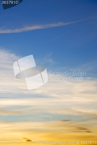 Image of sunrise in the colored sky white   background