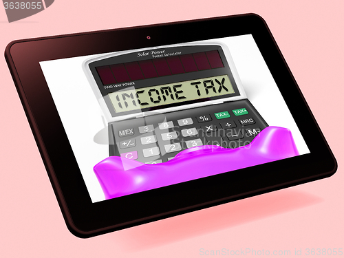 Image of Income Tax Calculator Tablet Means Taxable Earnings And Paying T