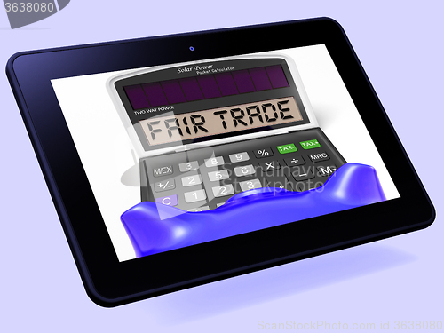 Image of Fair Trade Calculator Tablet Shows Ethical Products And Buying