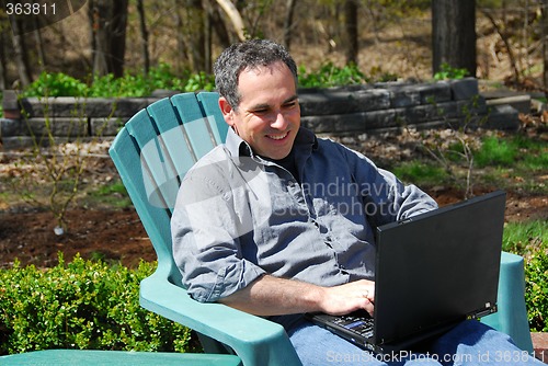 Image of Man computer outside