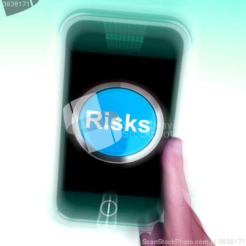 Image of Risks On Mobile Phone Shows Investment Risks And Economy Crisis