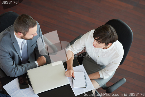 Image of top view of business people group on meeting