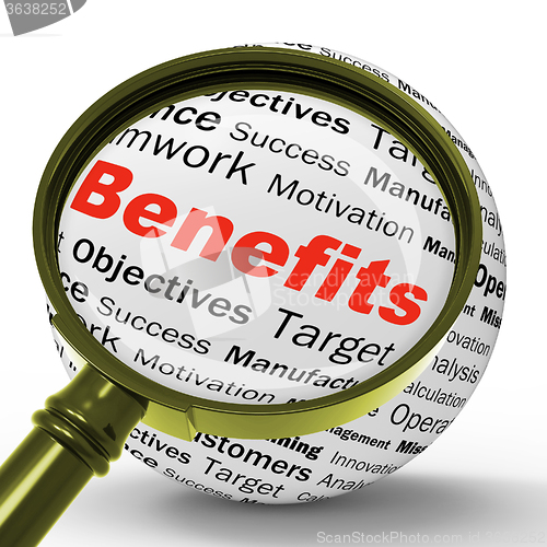 Image of Benefits Magnifier Definition Means Advantages Or Monetary Bonus