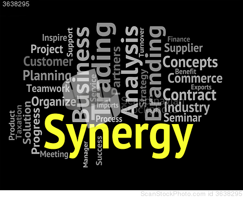 Image of Synergy Word Means Working Together And Partner