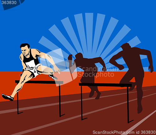 Image of Athletes jumping hurdles