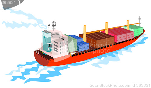 Image of Container ship on white background