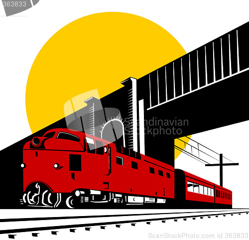 Image of Diesel train passing under bridge