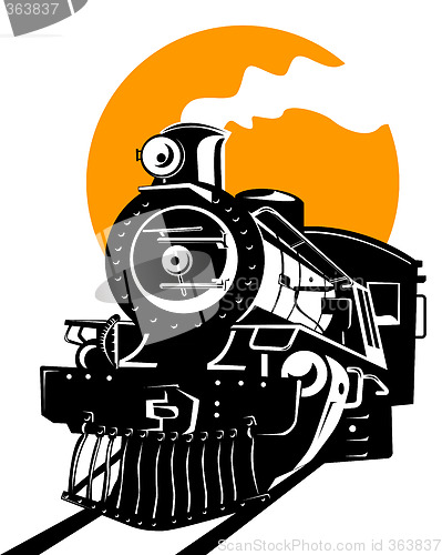 Image of Vintage steam train with sun