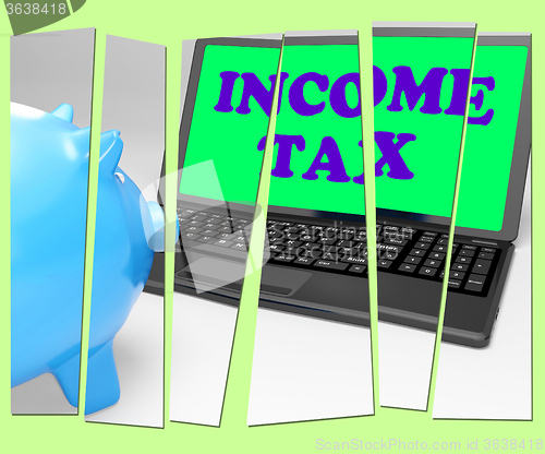 Image of Income Tax Piggy Bank Means Taxation On Earnings