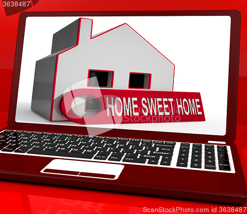 Image of Home Sweet Home House Laptop Shows Comforts And Family