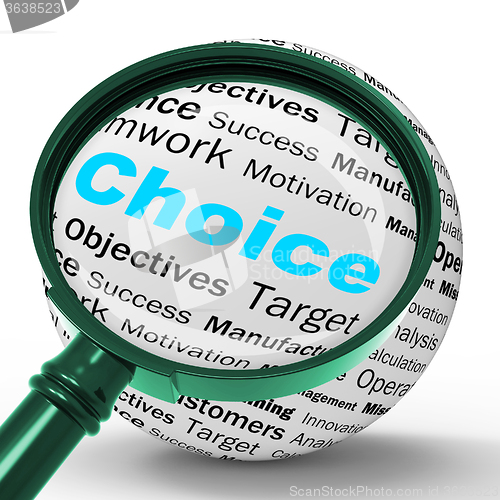 Image of Choice Magnifier Definition Shows Confusion Or Dilemma