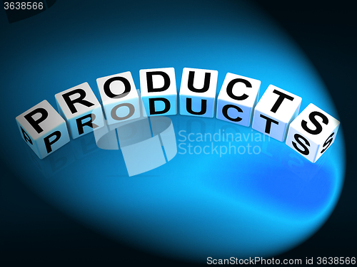 Image of Products Dice Show Goods in Production to Buy or Sell