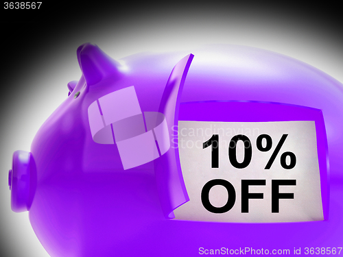 Image of Ten Percent Off Piggy Bank Coins Shows 10 Savings