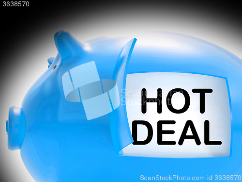 Image of Hot Deal Piggy Bank Message Means Best Price And Quality
