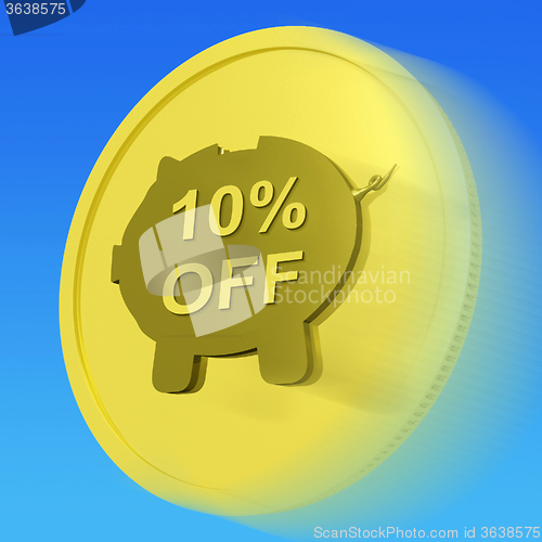 Image of Ten Percent Off Gold Coin Shows 10% Savings And Discount
