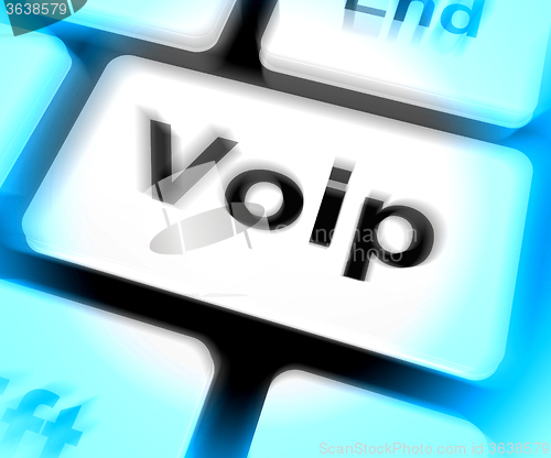 Image of Voip Keyboard Means Voice Over Internet Protocol Or Broadband Te