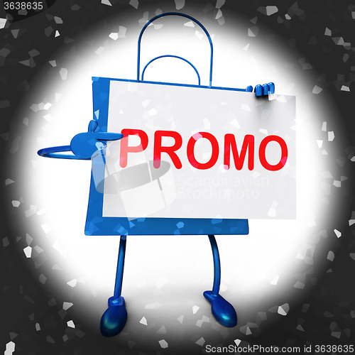 Image of Promo Shopping Bag Shows Discount Reduction Or Save