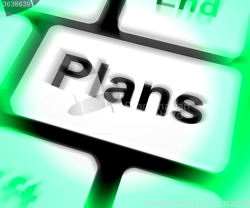 Image of Plans Keyboard Shows Objectives Planning And Organizing