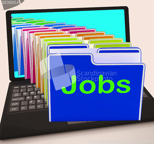 Image of Jobs Folders Laptop Means Finding Employment And Work