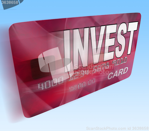 Image of Invest on Credit Debit Card Flying Shows Investing Money
