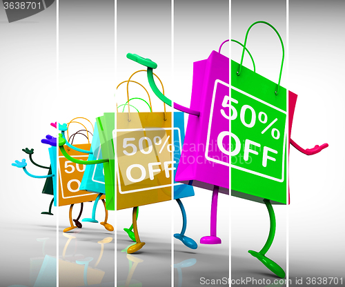 Image of Fifty-Percent Off Shopping Bags Show Sales, Bargains, and Discou