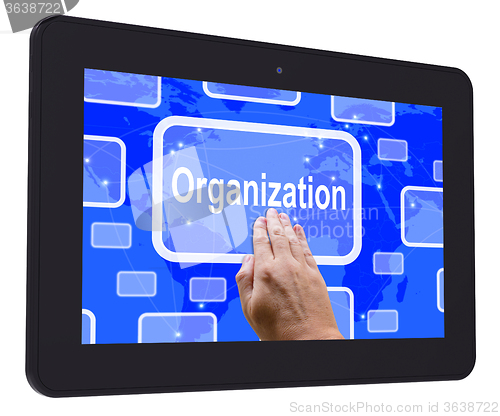 Image of Organisation Tablet Touch Screen Shows Manage And Arrange