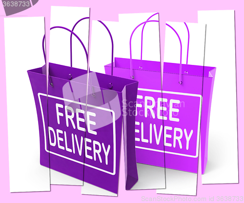 Image of Free Delivery Sign on Shopping Bags Show No Charge To Deliver