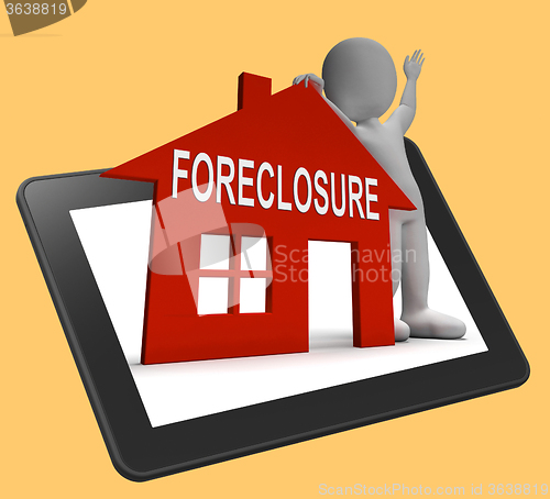 Image of Foreclosure House Tablet Shows Repossession And Sale By Lender