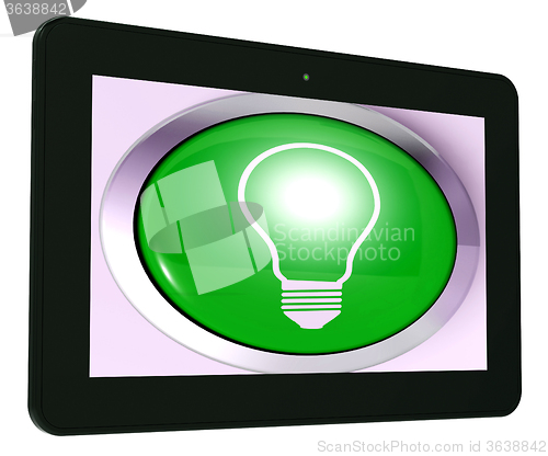 Image of Light bulb Tablet Means Bright Idea Innovation Or Invention