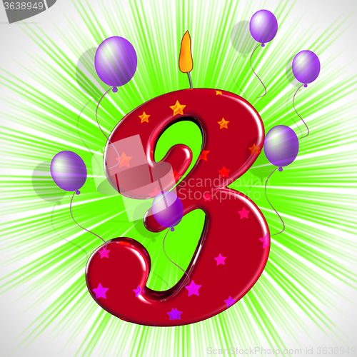 Image of Number Three Party Shows Colourful Birthday Candles