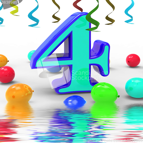 Image of Number Four Party Displays Colourful Birthday Party Or Celebrati