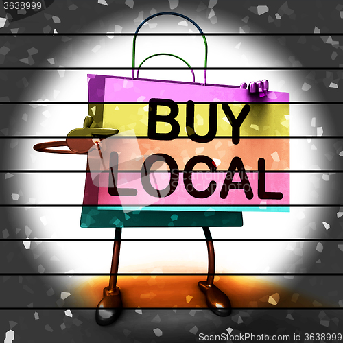 Image of Buy Local Shopping Bag Shows Buying Products Locally