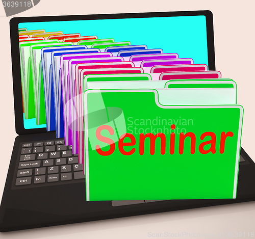 Image of Seminar Folders Laptop Show Convention Presentation Or Meeting