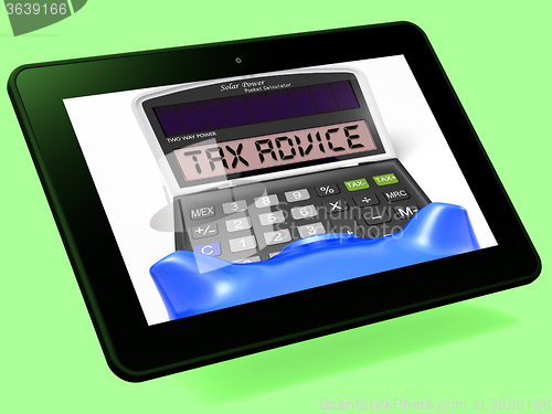 Image of Tax Advice Calculator Tablet Shows Assistance With Taxes