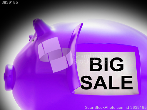 Image of Big Sale Piggy Bank Message Means Massive Bargains