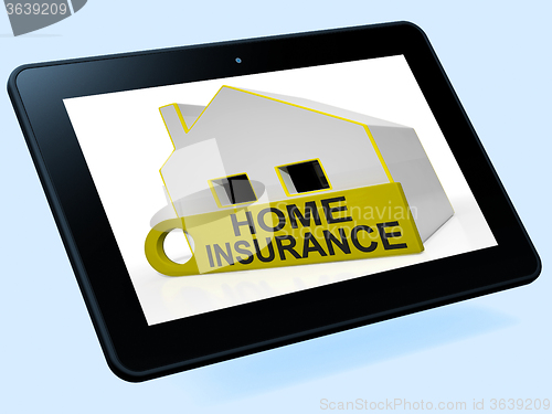 Image of Home Insurance House Tablet Shows Premiums And Claiming