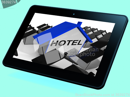 Image of Hotel House Tablet Shows Place To Stay And Units