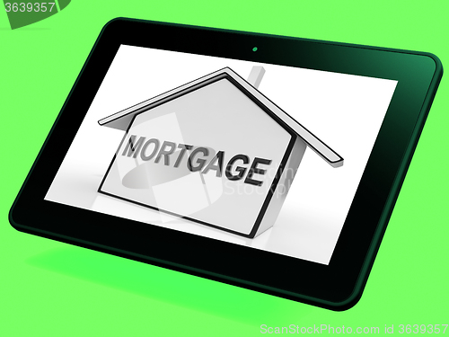 Image of Mortgage House Tablet Shows Property Loans And Repayments