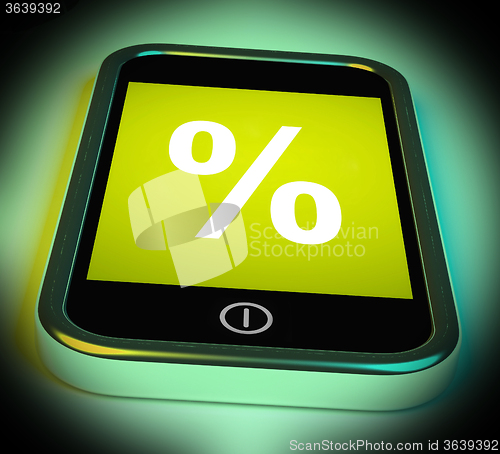 Image of Percent Sign On Mobile Shows Percentage Discount Or Investment